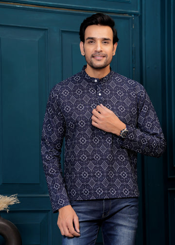 Cotton Blue Bandhej Printed Kurta